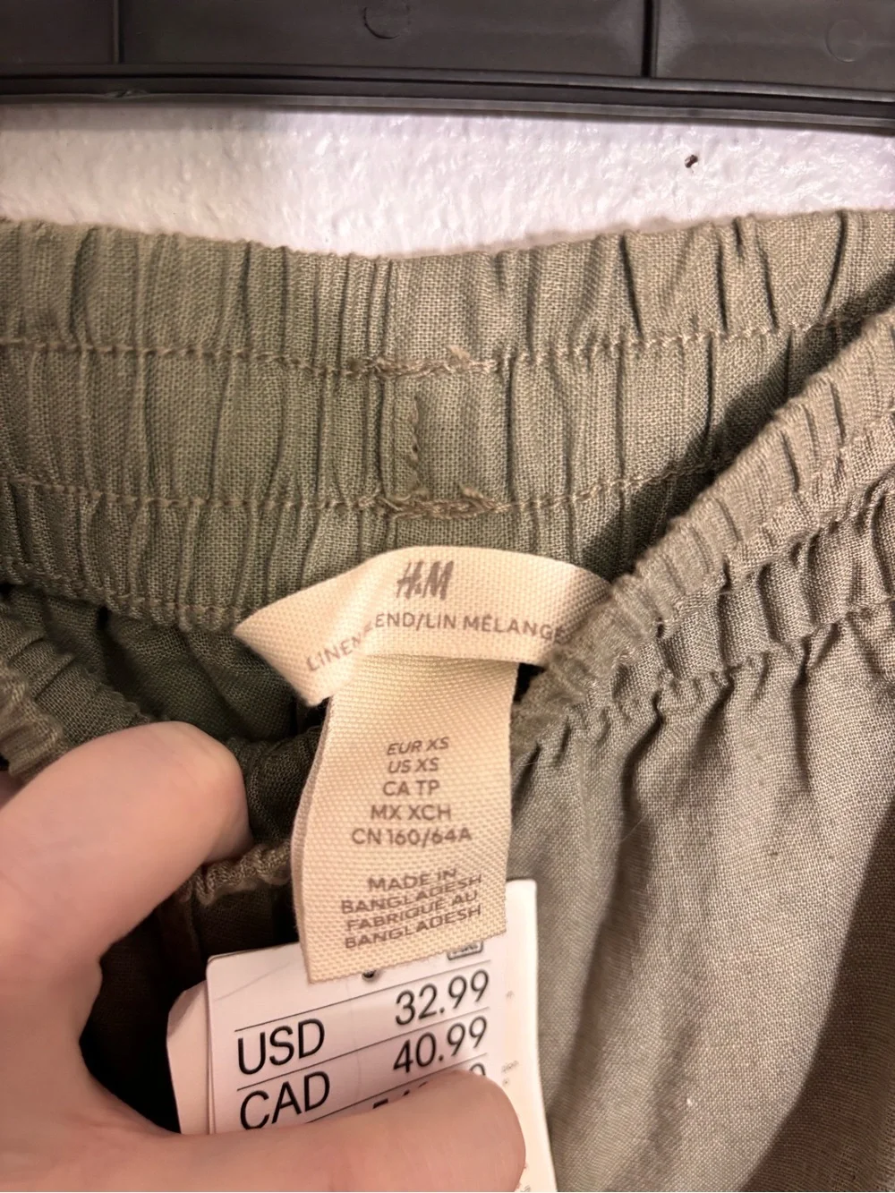 H&M Linen Blend Olive Drawstring Trousers